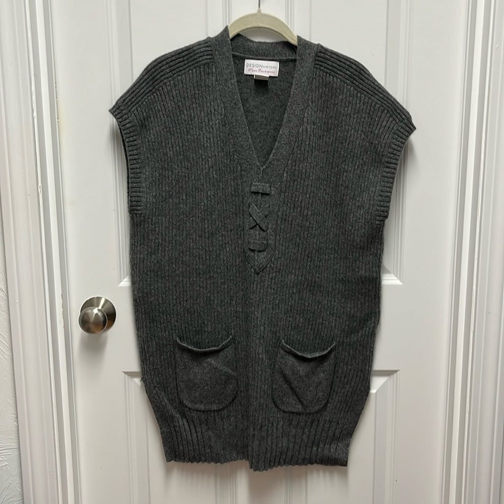 Design History Pure Lux Cashmere Charcoal Gray Ribbed Tunic Vest - Medium